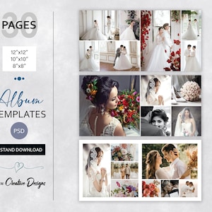 Kit de modèles d’album photo, conceptions d’albums de mariage numériques de 30 pages pour la photographie, modèles de storyboard de collage en 12x12, 10x10, 8x8 pouces