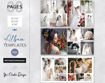 Wedding Photo Album Templates: 30 Page Collage Designs (Digital Download)