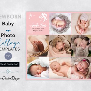 Newborn Photo Collage Template 16&quot;x16&quot; Baby Boy Photography Template, Scrapbook Template, Storyboard Photoshop template
