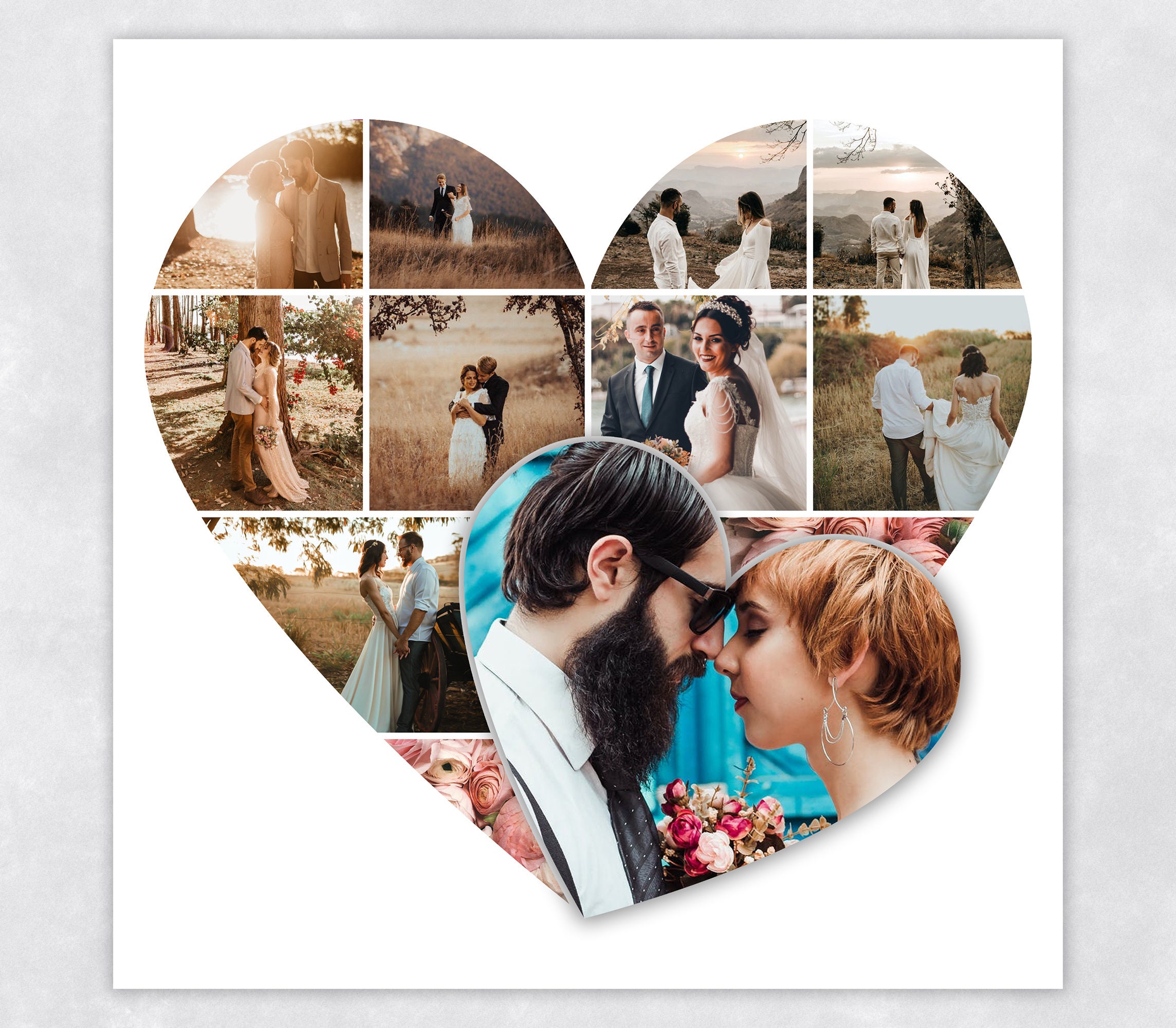Heart Photo Collage Template in 24x24 Love Etsy India