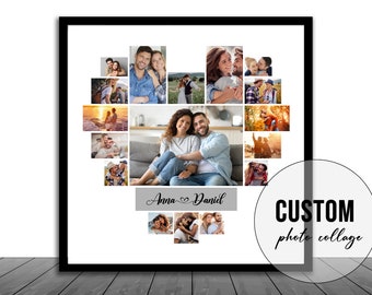 Personalized Heart Photo Collage, Anniversary Gift (Digital File)
