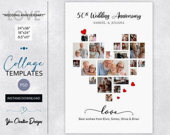 Plantilla de collage de fotos en forma de corazón, regalo de aniversario (descarga digital PSD)
