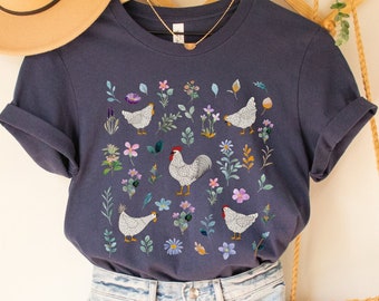 Floral Chicken Shirt, Wildflower Chicken T-Shirt, Farm Life Tee, Floral Farm Animal Shirt, Homestead Gifts, Cottagecore Shirt, Chicken Lover