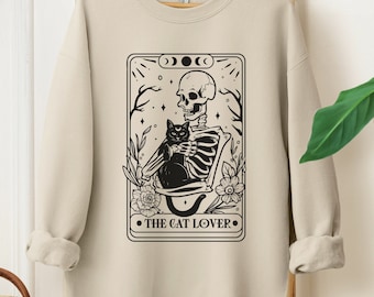 Tarot Card Sweatshirt, Skeleton and Cat Sweatshirt, Cat Mom Gift, Black Cat Sweatshirt, Witchcore Clothing, Cat Sweater, Black Cat Tarot