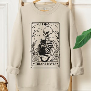 Tarot Card Sweatshirt, Skeleton and Cat Sweatshirt, Cat Mom Gift, Black Cat Sweatshirt, Witchcore Clothing, Cat Sweater, Black Cat Tarot