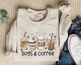 Drink Coffee Pet Dogs, Dogs and Coffee Sweatshirt, Dog Mom Coffee Sweatshirt, Coffee and Dogs, Iced Coffee and Dogs Shirt, Dog Coffee Gift