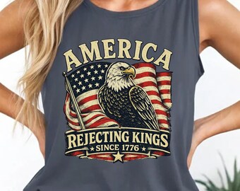 Camiseta sin mangas America 250, Rechazando a los reyes desde 1776 Bandera patriótica del águila Colores cómodos Cuatro de julio Libertad Gráfico Camiseta retro Regalo Camiseta USA