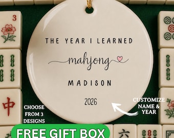 Ornement de mahjong personnalisé, L'année où j'ai appris le mahjong, Cadeau pour club de mahjong, Ornement avec nom personnalisé, Cadeau pour groupe de mahjong, Cadeau pour passionné de mahjong