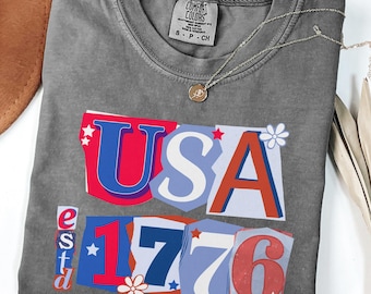 Camiseta retro USA 1776, camiseta patriótica vintage, camiseta Comfort Colors del 4 de julio, camiseta con collage de EE. UU., camiseta del Día de la Independencia, regalo de camiseta del 4 de julio