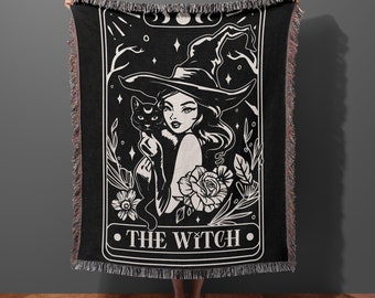 Witch Woven Blanket, Witch Woven Tapestry, Witchy Merch, Tarot Card Blanket, Goth Woven Throw Blanket, Whimsigoth Gifts, Dark Academia Decor