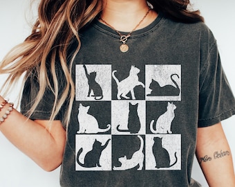 Comfort Colors Cat Silhouette Shirt, Minimalist Cat Lover Tee, Aesthetic Cat Graphic Shirt for Women, Cute Pet Lover Gift, Artistic Cat Tee
