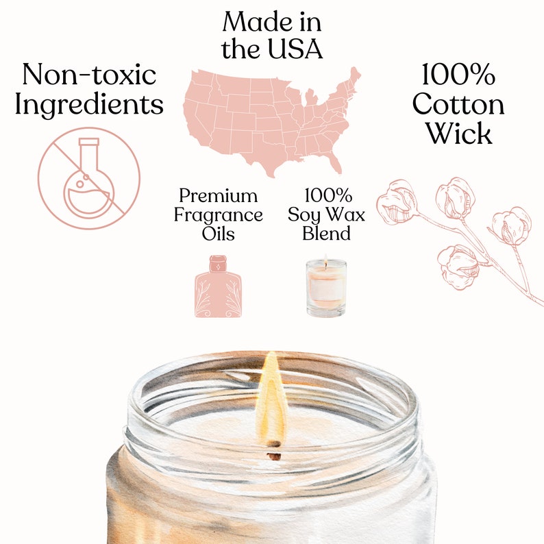 Puede incluir: Primer plano de una vela de soja encendida en un tarro de vidrio transparente con una mecha de algod&oacute;n 100%. La vela est&aacute; hecha con aceites de fragancia de primera calidad y cera de soja 100%. La vela est&aacute; hecha en los Estados Unidos y es no t&oacute;xica.