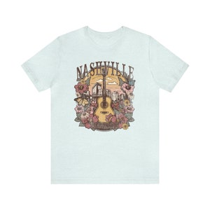 Nashville Shirt, Tennessee Shirt, Nashville Trip Shirt, Nashville Birthday, Music City Tee, Cute Country Music T-Shirt, Floral Guitar Shirt Heather Ice Blue