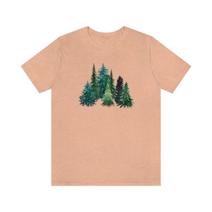 Evergreen Tree Shirt, Forest Graphic Tee, Forestcore Shirt, Forest Tree Shirt, Arborist Gifts, Pine Tree Shirt, Hiking Gifts For Her, Nature Heather Peach