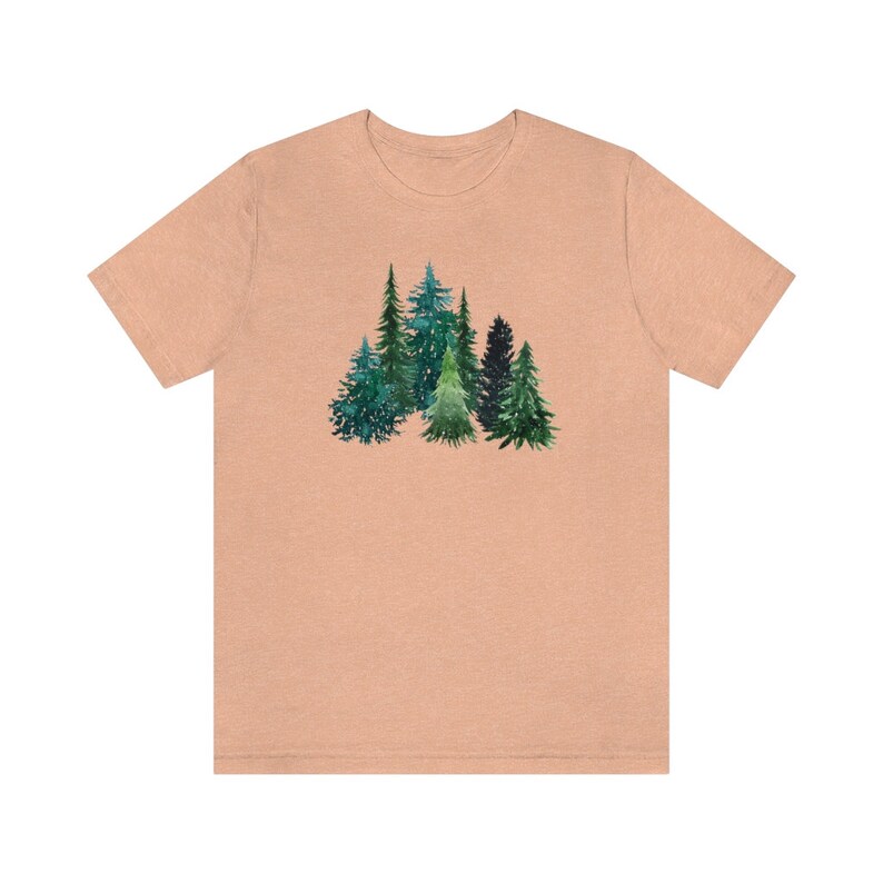 Evergreen Tree Shirt, Forest Graphic Tee, Forestcore Shirt, Forest Tree Shirt, Arborist Gifts, Pine Tree Shirt, Hiking Gifts For Her, Nature Heather Peach
