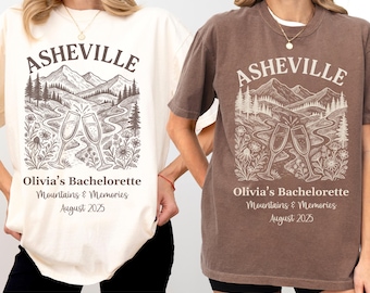 Camiseta personalizada para despedida de soltera en Asheville, despedida de soltera de aventura, senderismo, despedida de soltera en la montaña, fiesta de despedida de soltera, acampada, camiseta para despedida de soltera, merchandising personalizado para despedidas de soltera.