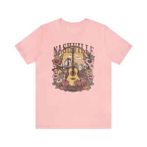 Nashville Shirt, Tennessee Shirt, Nashville Trip Shirt, Nashville Birthday, Music City Tee, Cute Country Music T-Shirt, Floral Guitar Shirt Pink