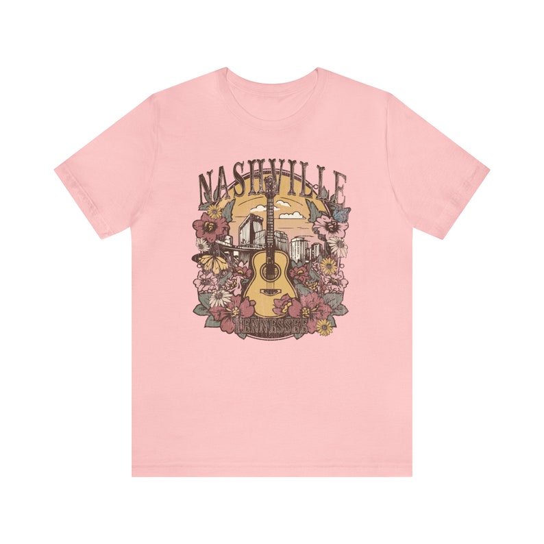 Nashville Shirt, Tennessee Shirt, Nashville Trip Shirt, Nashville Birthday, Music City Tee, Cute Country Music T-Shirt, Floral Guitar Shirt Pink