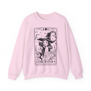 Tarot Card Sweatshirt, Witch Crewneck, Witchy Things, Witchy Apparel Women, Cute Witch Sweatshirt, Witchy Whimsigothic, Pastel Goth Clothes Light Pink