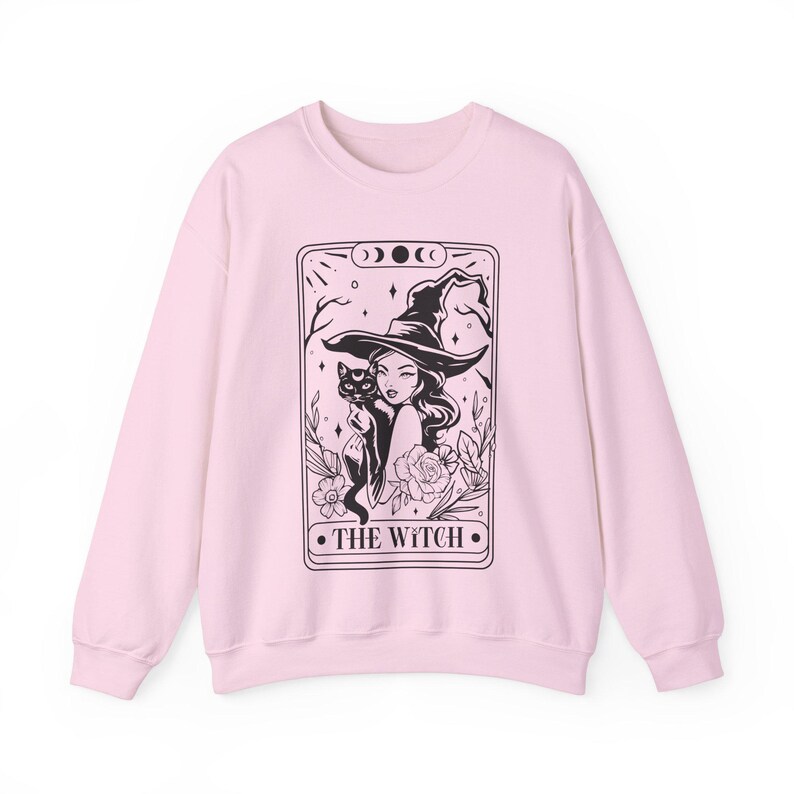 Tarot Card Sweatshirt, Witch Crewneck, Witchy Things, Witchy Apparel Women, Cute Witch Sweatshirt, Witchy Whimsigothic, Pastel Goth Clothes Light Pink