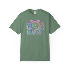 First Grade Teacher Shirt 1st Grade Teacher Shirt Comfort Colors Teacher Tee Back to School Bow Shirt Teacher Aesthetic Shirt Teacher Gift Light Green