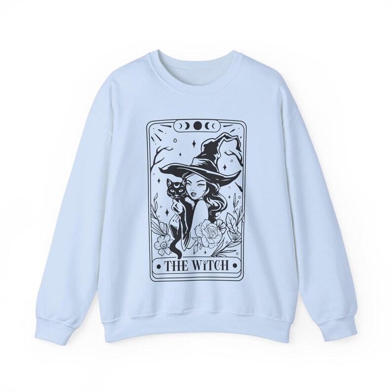 Tarot Card Sweatshirt, Witch Crewneck, Witchy Things, Witchy Apparel Women, Cute Witch Sweatshirt, Witchy Whimsigothic, Pastel Goth Clothes Light Blue