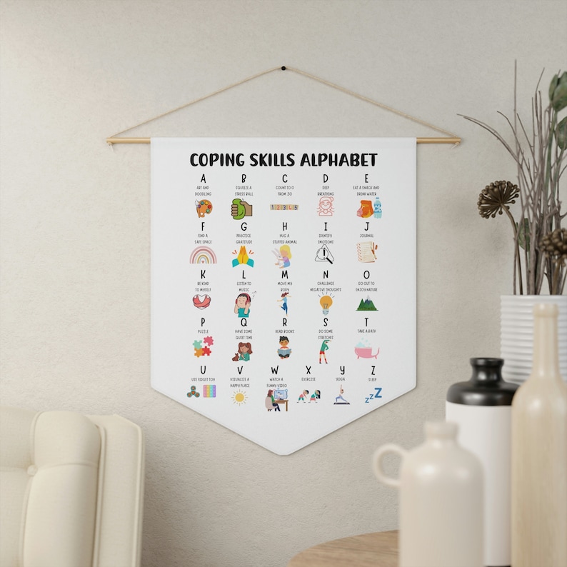 Coping Skills Alphabet, Counselor Office Decor, Social Work Office Decor, Therapy Office Decor, Mental Health Decor, ABA Therapist, Wall Art image 2
