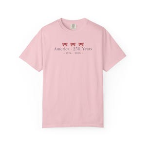America 250 Years 1776 2026, Patriotic Bow Shirt, Coquette Fourth of July Shirt, USA 250th Anniversary Tee, Patriotic Women Shirt Minimalist Blossom