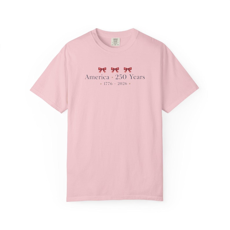 America 250 Years 1776 2026, Patriotic Bow Shirt, Coquette Fourth of July Shirt, USA 250th Anniversary Tee, Patriotic Women Shirt Minimalist Blossom