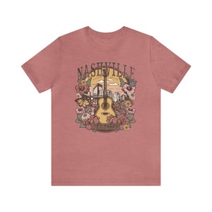 Nashville Shirt, Tennessee Shirt, Nashville Trip Shirt, Nashville Birthday, Music City Tee, Cute Country Music T-Shirt, Floral Guitar Shirt Heather Mauve