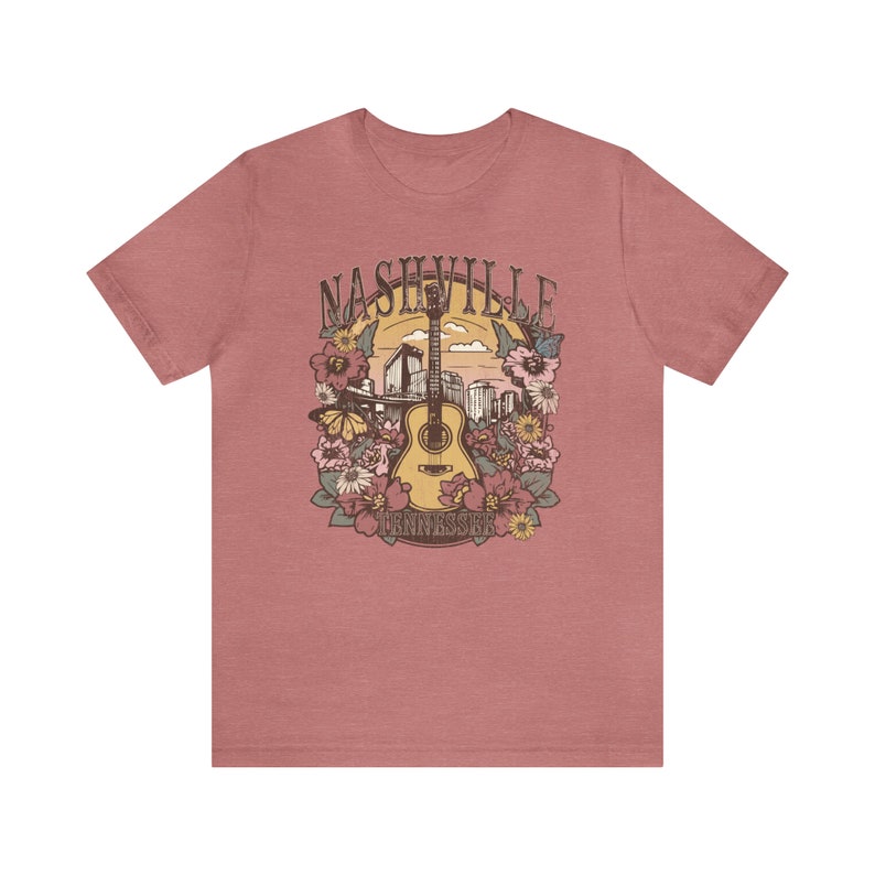 Nashville Shirt, Tennessee Shirt, Nashville Trip Shirt, Nashville Birthday, Music City Tee, Cute Country Music T-Shirt, Floral Guitar Shirt Heather Mauve
