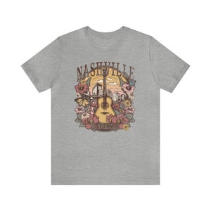 Nashville Shirt, Tennessee Shirt, Nashville Trip Shirt, Nashville Birthday, Music City Tee, Cute Country Music T-Shirt, Floral Guitar Shirt Athletic Heather