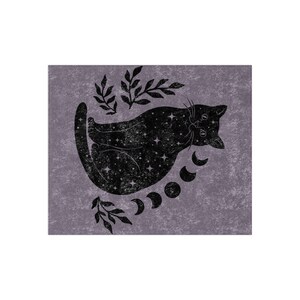 Cat Blanket, Witchy Blanket, Whimsigoth Blanket, Black Cat Blanket, Halloween Blanket, Celestial Blanket, Dark Academia Decor, Gothic Throw immagine 4