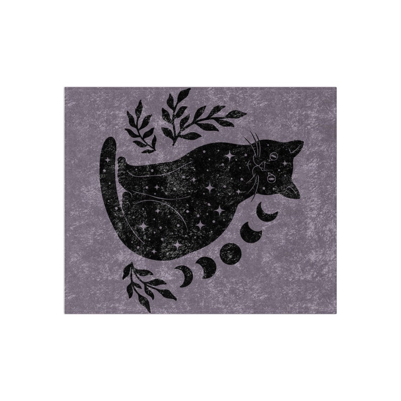 Cat Blanket, Witchy Blanket, Whimsigoth Blanket, Black Cat Blanket, Halloween Blanket, Celestial Blanket, Dark Academia Decor, Gothic Throw immagine 4
