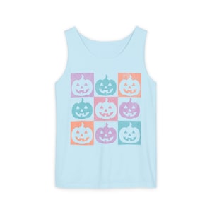 Summerween Tank, Summer Halloween Shirt, Colorful Pumpkin Shirt, Comfort Colors Pumpkin Shirt, Jack O Lantern Shirt, Halloween Beach Shirt Chambray
