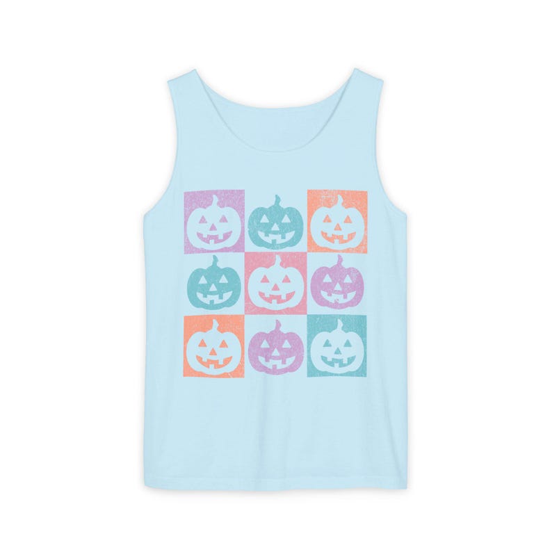 Summerween Tank, Summer Halloween Shirt, Colorful Pumpkin Shirt, Comfort Colors Pumpkin Shirt, Jack O Lantern Shirt, Halloween Beach Shirt Chambray