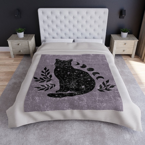 Cat Blanket, Witchy Blanket, Whimsigoth Blanket, Black Cat Blanket, Halloween Blanket, Celestial Blanket, Dark Academia Decor, Gothic Throw