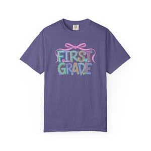 First Grade Teacher Shirt 1st Grade Teacher Shirt Comfort Colors Teacher Tee Back to School Bow Shirt Teacher Aesthetic Shirt Teacher Gift Grape