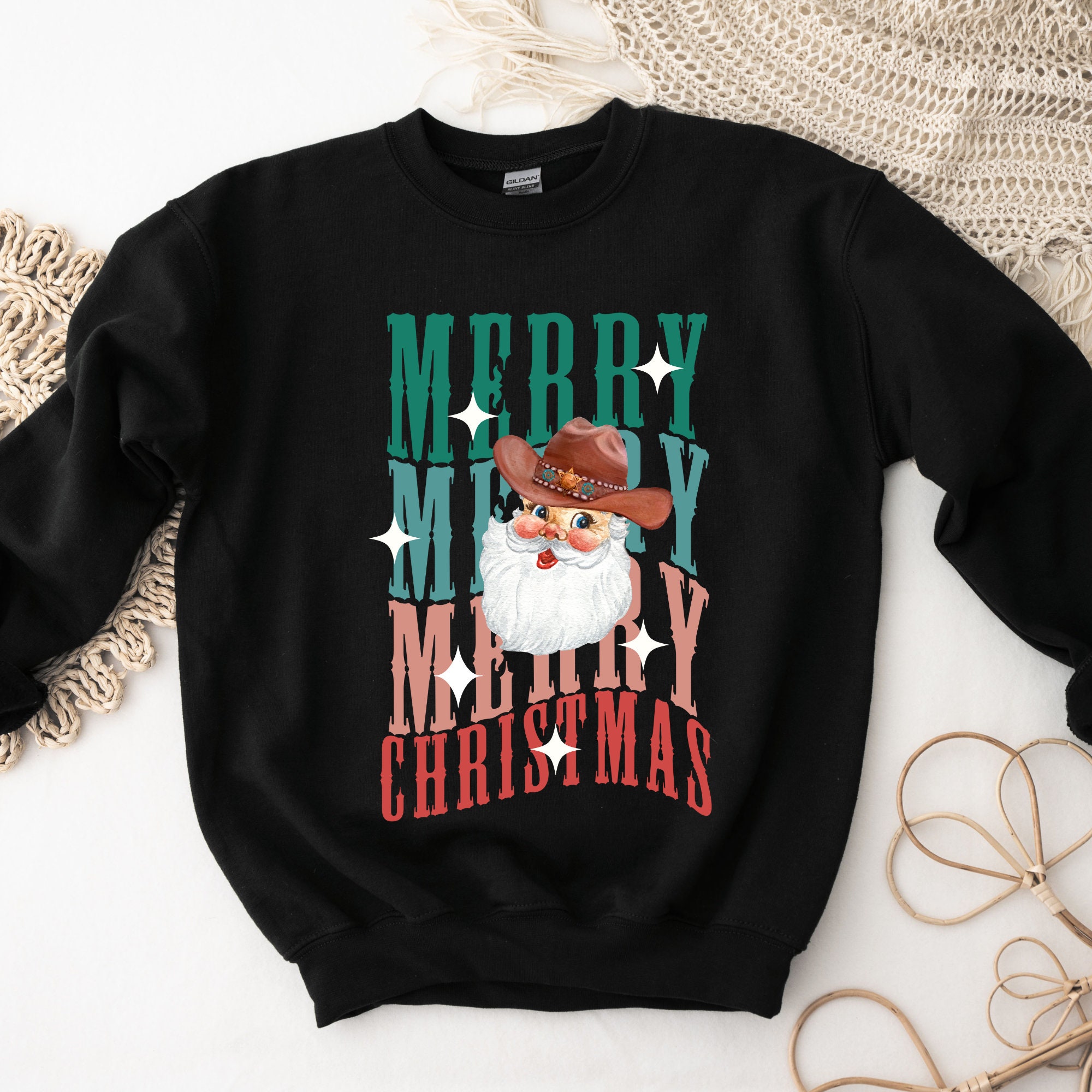 Western Santa Sweatshirt, Santa Christmas Crewneck, Santa Crewneck, Santa Face Sweatshirt, Cowboy Christmas, Country Christmas Sweatshirt