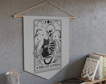 Tarot Card Tapestry, Tarot Tapestry, Goth Home Decor, Witch Tapestry, Gothic Tapestry, Black Cat Tapestry, Halloween Pennant, Spooky Pennant