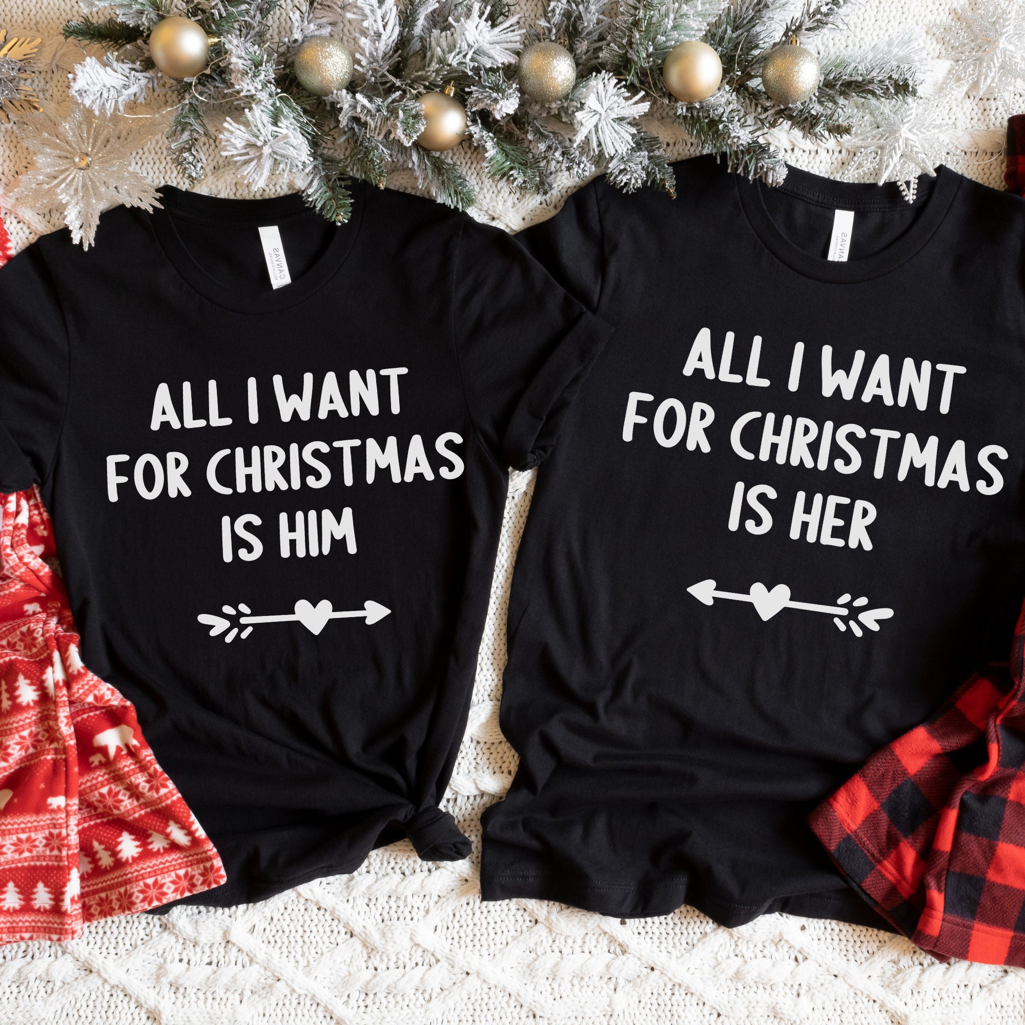 All I Want for Christmas, His and Hers Shirts 2X-Lrg Unisex Adult T-Shirt / All I Want for Christmas Is Her / Black