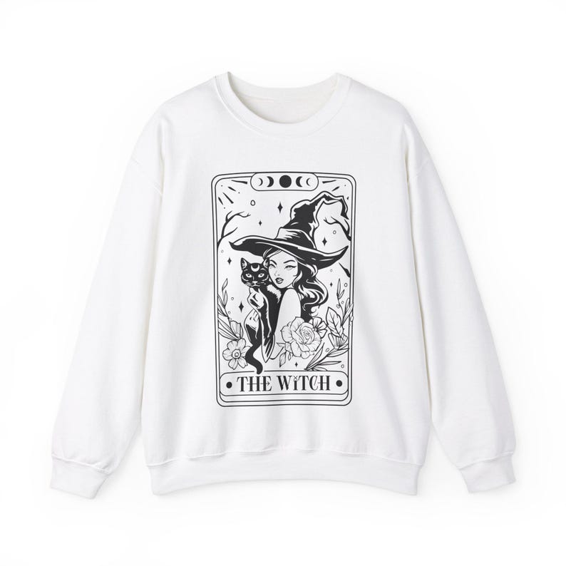 Tarot Card Sweatshirt, Witch Crewneck, Witchy Things, Witchy Apparel Women, Cute Witch Sweatshirt, Witchy Whimsigothic, Pastel Goth Clothes White