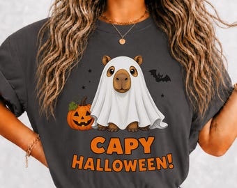 Capybara Halloween Shirt, Ghost Capybara Tee, Funny Animal Halloween Shirt, Kids Halloween Party Tee, Capybara Gifts, Capy Halloween Shirt
