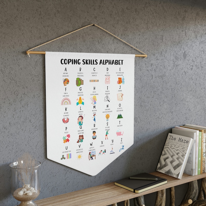 Coping Skills Alphabet, Counselor Office Decor, Social Work Office Decor, Therapy Office Decor, Mental Health Decor, ABA Therapist, Wall Art image 1