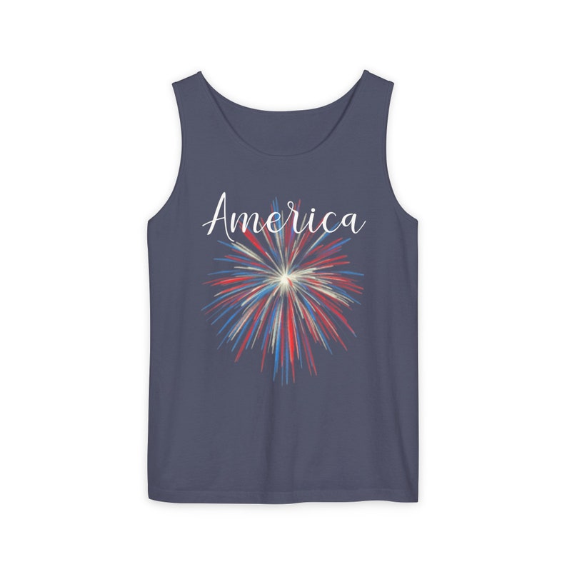 Comfort Colors July 4th, July 4th Fireworks Tank Independence Day Tank Top America July 4th Tank Cute Womens 4th of July Tank Fireworks Tee Denim