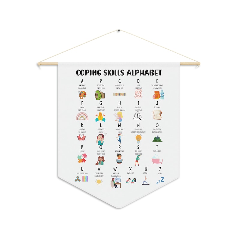 Coping Skills Alphabet, Counselor Office Decor, Social Work Office Decor, Therapy Office Decor, Mental Health Decor, ABA Therapist, Wall Art image 3
