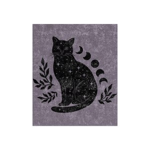 Cat Blanket, Witchy Blanket, Whimsigoth Blanket, Black Cat Blanket, Halloween Blanket, Celestial Blanket, Dark Academia Decor, Gothic Throw immagine 2