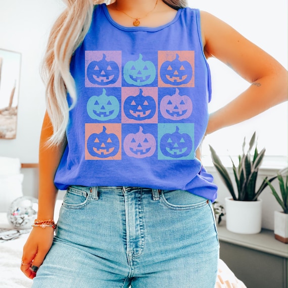 Summerween Tank, Summer Halloween Shirt, Colorful Pumpkin Shirt, Comfort Colors Pumpkin Shirt, Jack O Lantern Shirt, Halloween Beach Shirt