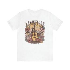 Nashville Shirt, Tennessee Shirt, Nashville Trip Shirt, Nashville Birthday, Music City Tee, Cute Country Music T-Shirt, Floral Guitar Shirt White