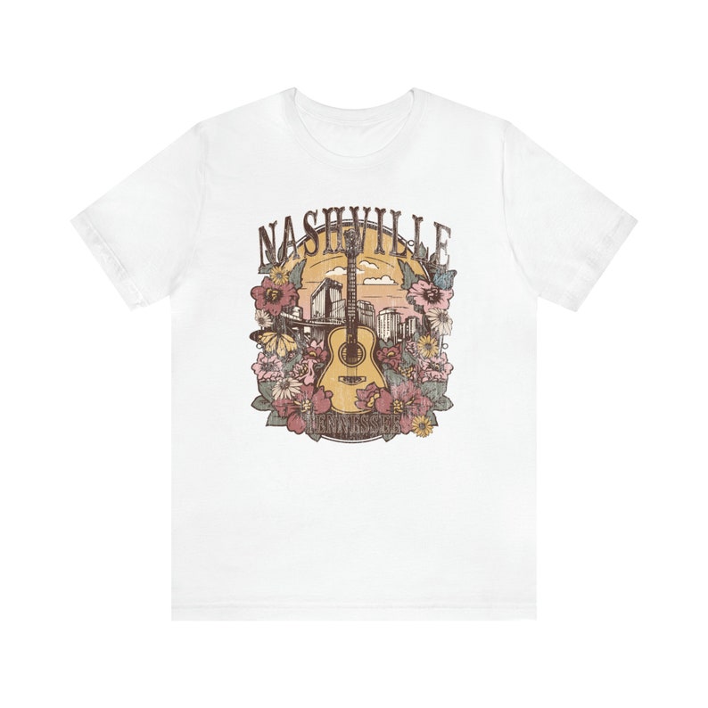 Nashville Shirt, Tennessee Shirt, Nashville Trip Shirt, Nashville Birthday, Music City Tee, Cute Country Music T-Shirt, Floral Guitar Shirt White